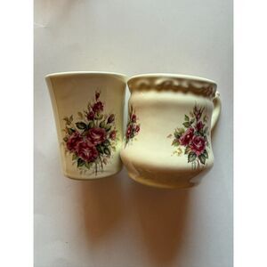 Vintage VB Athena California Pottery Shaving Mug Scuttle Toothbrush Holder Rose
